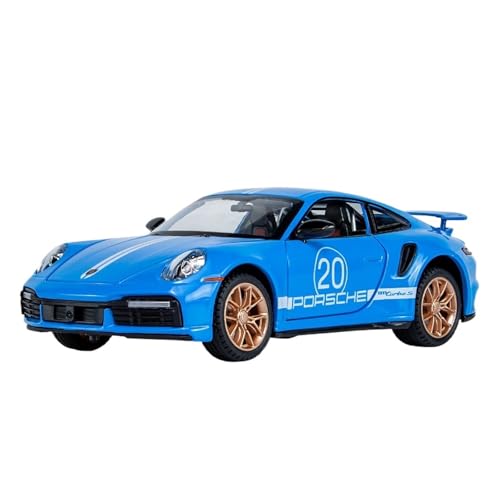 QIANKA 1/24 911 Turbo S Simulation Automodell Druckgussverfahren Legierung Sound Und Licht Pull Back Spielzeug(Blue) von QIANKA