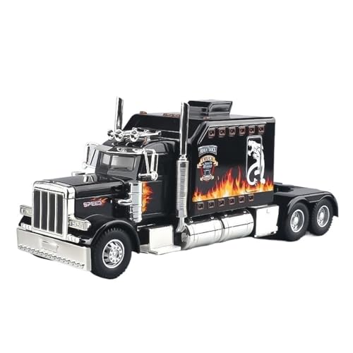 QIANKA Autospielzeug im Maßstab 1/24 für Peterbilt 389 Legierungsautomodell Ton- und Lichtsimulation exquisites Innendesign Pullback(Black) von QIANKA