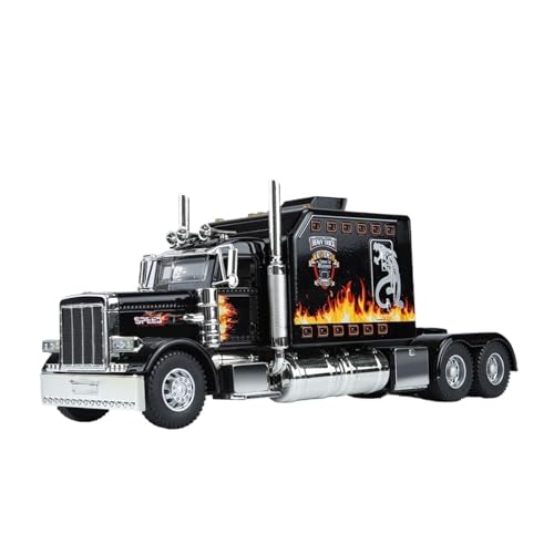 QIANKA Für 1/24 Peterbilt389 Simulation Auto Modell Legierung Druckguss Prozess Sound Und Licht Zurückziehen Spielzeug(Black) von QIANKA