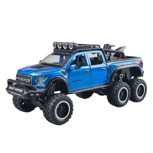 QIANKA Für 1/24 Skala Auto Spielzeug Für Ford Raptor Legierung Auto Modell Sound Und Licht Simulation Exquisite Innen Design Zurückziehen(Blue) von QIANKA