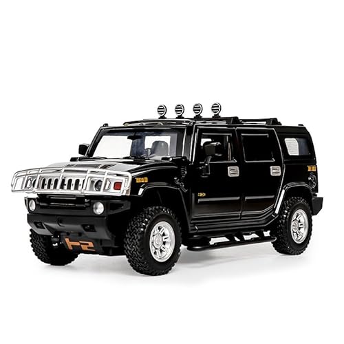 QIANKA Für 1/24 Skala Geeignet Für Hummer H2 Legierung Auto Modell Sechs-tür Zurückziehen Sound Und Licht Spielzeug Simulation Off-Road-Fahrzeug(Black) von QIANKA