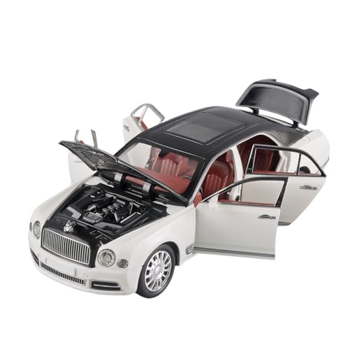 QIANKA Für 1:24 Bentley Mulsanne Legierung Auto Modell Pull-Back Sound Und Licht Mit Sternen Himmel Dach Simulation Auto Modell(White) von QIANKA