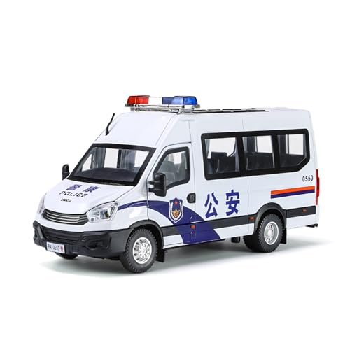 QIANKA Für 1:24 Für Iveco Simulation Polizei Auto Legierung Sound Und Licht Schock-absorbieren Lenkung Pull-Back-Auto Modell(White) von QIANKA