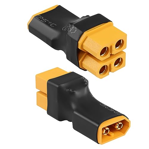 QIANRENON 1 in 2 XT60 Parallel Adapter ESC Splitter XT60 Stecker auf 2 Buchsen Y förmig Anschluss XT60 1 auf 2 Lithium Akku ESC Stecker, für Modellflugzeug RC Auto Drohne Quadcopter, 2Pcs von QIANRENON