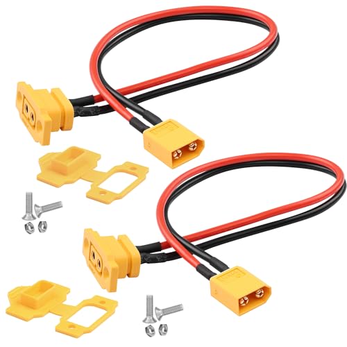 QIANRENON 14AWG 25A XT60 Li Batterie Anschluss Feste Montage Kabel Vergoldete XT60E-F Buchse auf XT60 Stecker Bulkhead Montage Extender Kabel, Staubschutzhülle, für RC Modelle Drohnen, 30cm, 2Pcs von QIANRENON