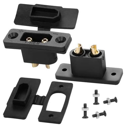 QIANRENON XT90 Stecker Fest Montage Löten Anschluss Vergoldeter XT90E-M Panel Montage Schweißen Adapter 30A XT90 Modellflugzeug Hochstrom Stecker,mit Staubkappe,für Li Batterien RC Auto,Schwarz,2Pcs von QIANRENON