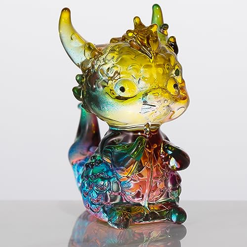 Qianwei Crystal Dragon Figurines - Geblasenes Glas Drache Dekor Statue Büro Tisch Schreibtisch Dekorationen Weihnachten Sammelfiguren MiNi Kristall Geschenke Glastiere von QIANWEI