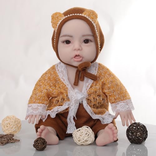 QIAOYIQIAO 47cm Ganzkörper Silikon Baby Puppen Augen offen Lebensechte Reborn Baby Nicht Vinyl Weichheit Körper Sammler Kinder und Eltern (Junge-Grundlegend-Farbe 2) von QIAOYIQIAO