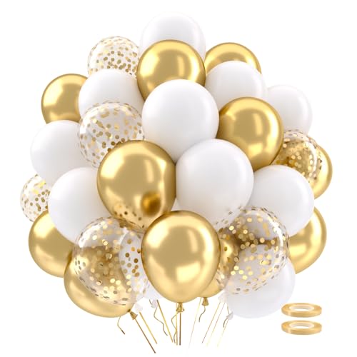 62 Stücke helium luftballons Weiß gold set, luftballons hochzeit geburtstag, Sand weiße luftballons Gold Helium ballons Konfetti ballon für Hochzeit Babyparty Taufe Party Geburtstag Dekorationen gold von QIFU