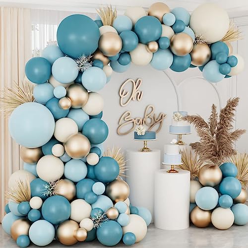 Luftballon Girlande Blau Gold, Ballons Blau Beige Gold, Ballon Girlande Blau für Babyparty Deko Junge, Geburtstag, Baby Shower Deko, Hochzeit, Taufe von QIFU