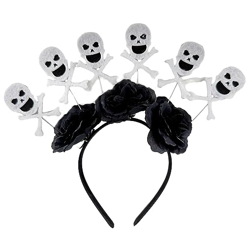 QIIIMSLSS Dünnes seitliches Haarband mit Kunstblume und Totenkopf, Halloween-Haarreif, modisch, für Hochzeit, Party, Frisur, Kopfbedeckung, leicht von QIIIMSLSS