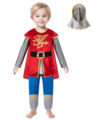 QIKUBI Ritterkostüm für Kinder, Halloween, Kleinkind, Drache, mittelalterliches Ritterkostüm für Jungen (5T, Rot) von QIKUBI