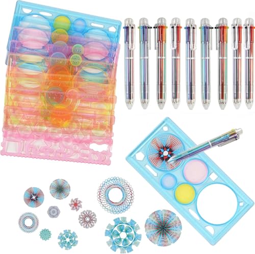 QILICZ 20 Stück Spirograph Lineal Drawing Set,10x Geometrisches Lineal Spirale Malwerkzeug+10x Mehrfarbiger Schreiber Pädagogisches Spielzeug Schreibwaren für Kinder Geburtstag Party Geschenk von QILICZ