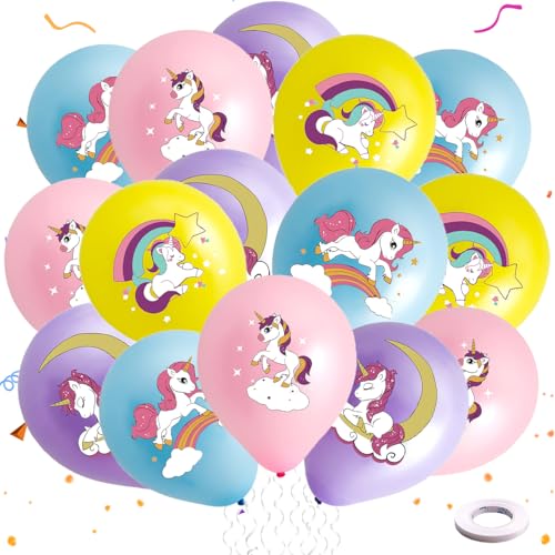 20 Stück Einhorn Luftballons,Einhorn Geburtstagsdeko,Einhorn Deko,Unicorn Birthday Decoration,Einhorn Luftballon,Luftballons Geburtstag für Geburtstag Thema Party von QIMMU