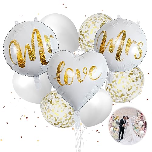 9 Stück Luftballons Hochzeit,Mr & Mrs Deko Hochzeit,Hochzeit Luftballons Helium Set,Mr und Mrs Luftballons für die perfekte Hochzeitsfeier,Ballon für Brautpaar von QIMMU