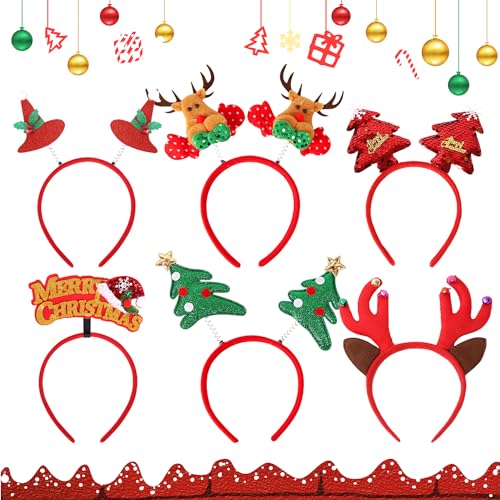 6 Stück Weihnachts Kopfschmuck Damen,Weihnachts Kopfschmuck Erwachsene,Haarreif Weihnachten,Weihnachten Kopfschmuck Damen,Weihnachts Haarreifen Damen Einzeln,WeihnachtsKopfschmuck für KinderErwachsene von QIMMU