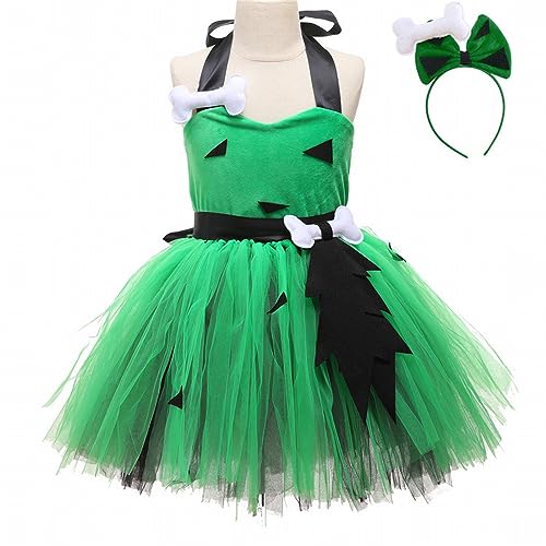 QINQNC Cheerleader Kostüm Kinder Kleider Mädchen Balette Mädchen Höhlenmensch spielt Kleid Performance Kostüm mit Kopfschmuck Halloween Kostüm Prinzessin Kleid Cheerleader Kostüm (Green, 12-24 Months) von QINQNC