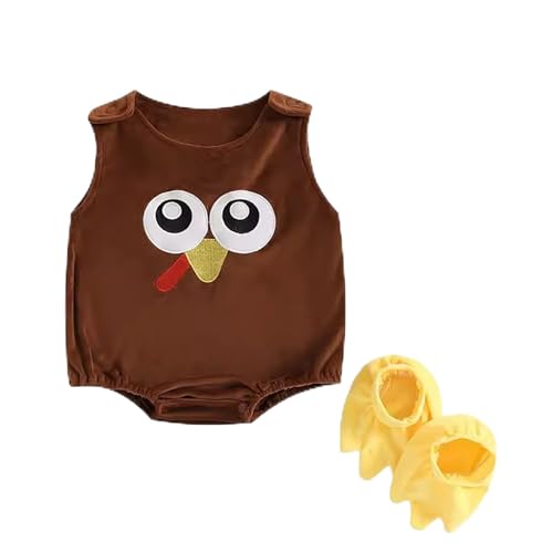 QINQNC Cheerleader Kostüm Kinder Teenager Mädchen Baby Thanksgiving süße Baby Truthahn Weste Body Hut Schuhe Set Bekleidungssets Für Mädchen Trainingsanzug Kinder (Brown, 0-3 Months) von QINQNC