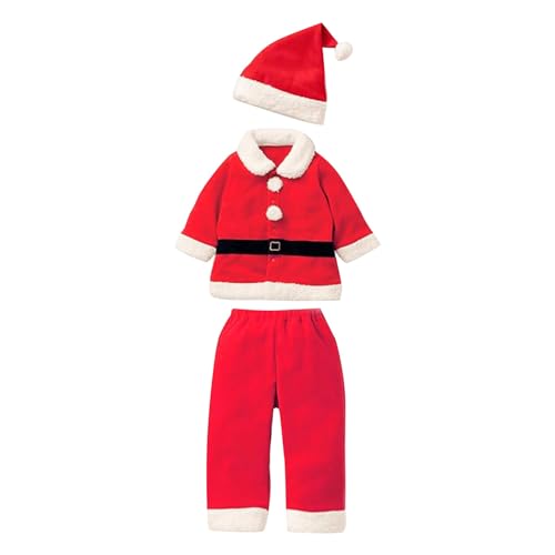 QINQNC Kleinkind Baby Jungen Mädchen Santa Cosplay Kostüme Kinder Samt Fleece Tops Hosen Weihnachtshut Set Weihnachten Herbst Winter Kleidung Set (Red, 5-6 Years) von QINQNC