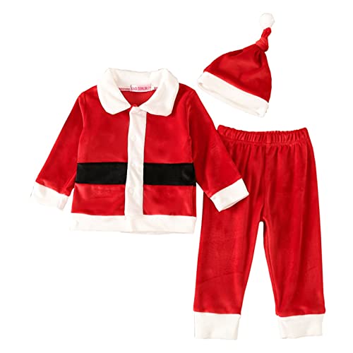 QINQNC Kleinkind Kinder Baby Mädchen Jungen Weihnachten Outfits Samt Santa Kostüme Langarm Tops Hosen Weihnachten Kostüme Winter Kleidung (Red, 4-5 Years) von QINQNC