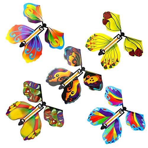 QINREN 20 Stück Flying Butterfly Toy Set, Wind Up Butterfly Toy Gummiband Powered Butterfly Bright Colors Magische Schmetterlingskarte Wind Up Butterfly Toy für große Überraschung Geburtstag Hochzeit von QINREN