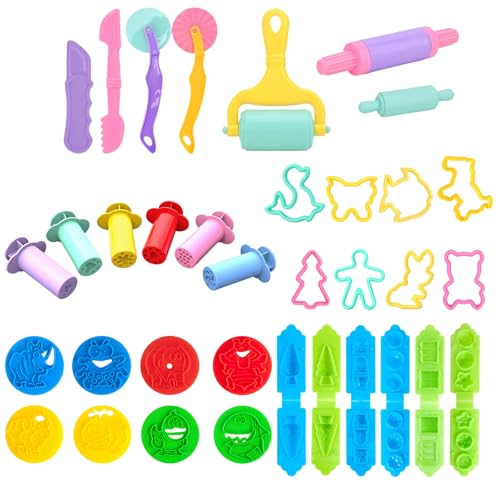 Knete Zubehör Set, 36 Stück Knete Zubehör Plastilin Ausstechformen Küchenspielzeug, Knete Eismaschine inklusive Knete Set Knete Kinder Knetzubehör für Kreative Köpfe, Lernspielzeug für Jungen Mädchen von QITIXI:OU