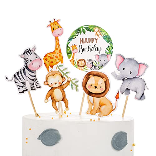 36 Stück Wild Tiere kuchendeko, Jungle Safari Tortenaufleger,Urwald Cupcake Topper Dschungel Tortendeko Kuchendeckel Muffin Deko Tortenaufsatz für Baby Kinder Junge Jungs Geburtstag Party Dekoration von QIUJUNDE