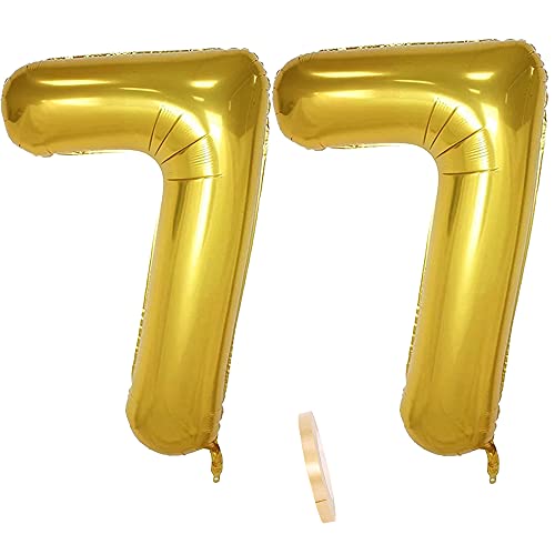 Folienballon Zahl Deko Gold 77 für Frauen Männer, XXL 100cm Riesen Nummer Aufblasbar Helium Ballon Figuren Zahlen Luftballons für 77. Jahre Mann Frau Geburtstag Hochzeit Jubiläum Party Dekoration von ZYZYZK