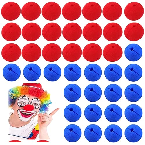 QIUMING 40pcs Clown Nase Rote Red Foam Clown Nose Rot Schwamm Nasen Rot Clownsnasen Schaumstoff Nase Rot Clown für Halloween Weihnachten Party Requisiten, Zirkus Kostüm Party (rot + blau) von QIUMING