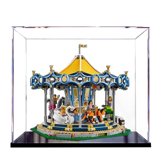 Acryl-Vitrine für Lego 10257 Karussell Bauset, klare Vitrine, staubdichte Vitrine Kompatibel mit Lego 10257 (nur Vitrine) (Schwarzer Boden) von QIXINDGYH