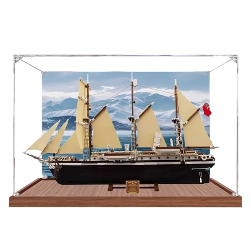 Acryl-Vitrine für Lego 10335 Endurance Expedition Ship Modell, 3 mm staubdichte Schaubox, Vitrine kompatibel mit Lego 10335 (Modell nicht im Lieferumfang enthalten) (Rückwanddruck Braun B) von QIXINDGYH