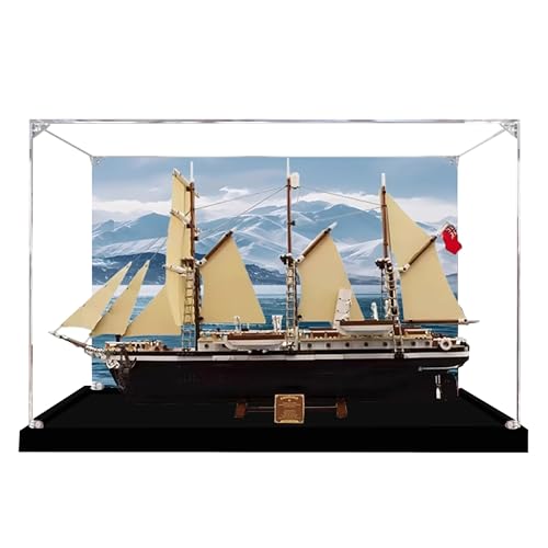 Acryl-Vitrine für Lego 10335 Endurance Expedition Ship Modell, 3 mm staubdichte Schaubox, Vitrine kompatibel mit Lego 10335 (Modell nicht im Lieferumfang enthalten) (Rückwanddruck Schwarz B) von QIXINDGYH