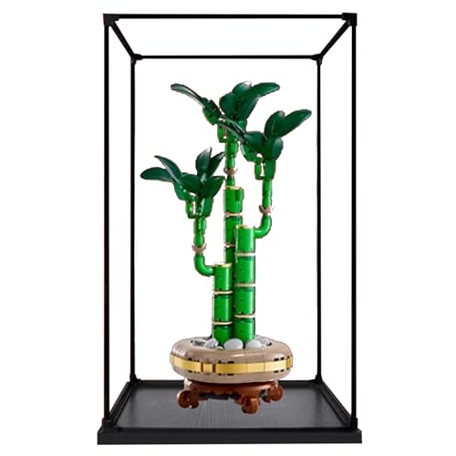 Acryl-Vitrine für Lego 10344 Lucky Bamboo Bauset, klare Vitrine, staubdichte Vitrine, kompatibel mit Lego 10344 (nur Vitrine) (schwarzer Sockel, transparent) von QIXINDGYH