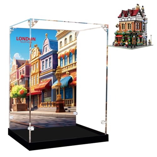 Acryl-Vitrine für Lego 10350 Retro British Street Corner Bauset, klare Vitrine, staubdichte Vitrine, kompatibel mit Lego 10350 (nur Vitrine) (Hintergrund) von QIXINDGYH