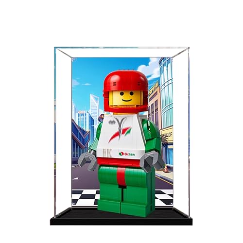 Acryl-Vitrine für Lego 40819 Rennfahrer Minifigur Modell, 3 mm staubdichte Schaukasten, Vitrine Kompatibel mit Lego 40819 (Modell Nicht Enthalten) (Hintergrund Build A) von QIXINDGYH