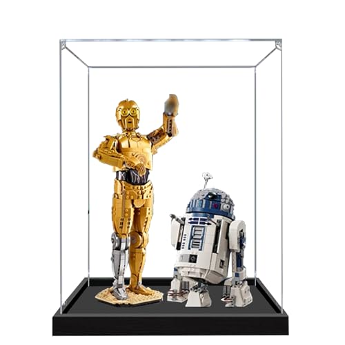 Acryl-Vitrine für Lego 75398 C-3PO 75379 R2-D2 Modell, 3 mm staubdichte Schaubox, Vitrine kompatibel mit Lego 75398 75379 (Modell nicht im Lieferumfang enthalten) (Transparent 2 mm) von QIXINDGYH