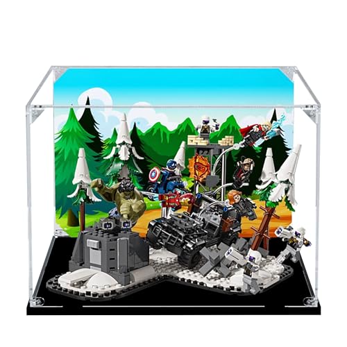 Acryl-Vitrine für Lego 76291 Avengers Assemble, 3 mm staubdichte Displaybox, Vitrine kompatibel mit Lego 76291 (Modell nicht im Lieferumfang enthalten) (Hintergrund Build B) von QIXINDGYH