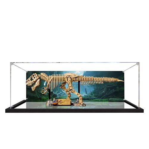 Acryl-Vitrine für Lego 76968 Dinosaurier Fossil: Tyrannosaurus Rex Modell, 3 mm staubdichte Schaukasten, Vitrine kompatibel mit Lego 76968 (Modell nicht im Lieferumfang enthalten) (Hintergrundbau + von QIXINDGYH