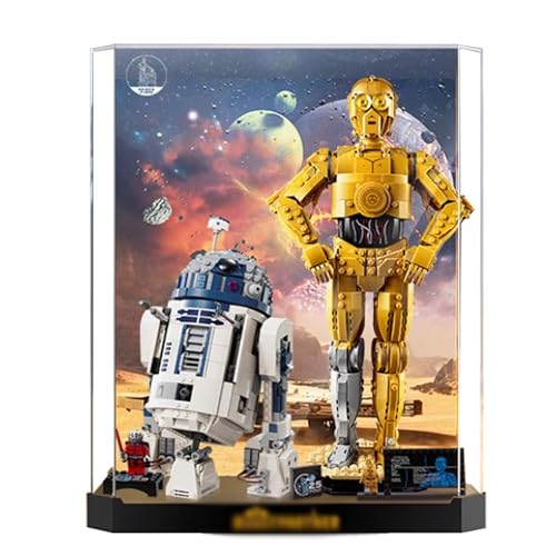 Integrierte Acryl-Vitrine für Lego 75398+75379 C-3PO/R2-D2 Roboter-Bauset, klare Vitrine, staubdichte Vitrine, kompatibel mit Lego 75398+75379 (nur Vitrine) von QIXINDGYH