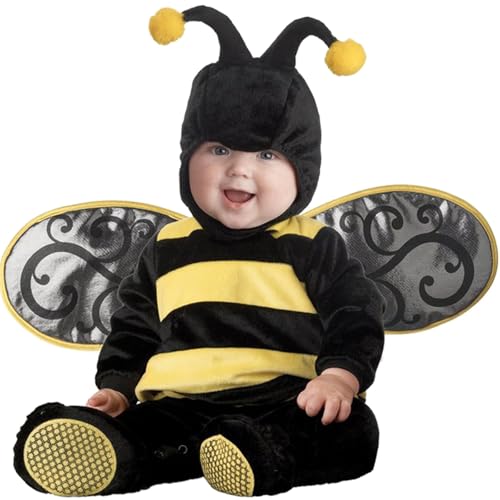 QIYUANT Baby Biene Kostüm Klein-Kinder Faschingskostüm Jungen Mädchen Fasching Karneval Halloween 0-3 Jahren Fleece Strampler Onesie Kinderkleidung mit Kapuze und Futter 100 (24-30 Monate) von QIYUANT