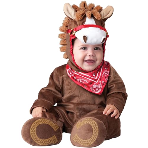 QIYUANT Baby Brauner Pferd Kostüm Klein-Kinder Faschingskostüm Jungen Mädchen Fasching Karneval Halloween 0-3 Jahren Fleece Strampler Onesie Kinderkleidung mit Kapuze und Futter 80 (6-12 Monate) von QIYUANT