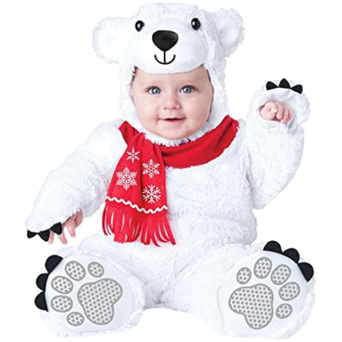 QIYUANT Baby Eisbär Kostüm Klein-Kinder Faschingskostüm Jungen Mädchen Fasching Karneval Halloween 0-3 Jahren Fleece Strampler Onesie Kinderkleidung mit Kapuze und Futter 100 (24-30 Monate) von QIYUANT