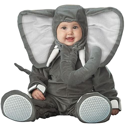 QIYUANT Baby Elefant Kostüm Klein-Kinder Faschingskostüm Jungen Mädchen Fasching Karneval Halloween 0-3 Jahren Fleece Strampler Onesie Kinderkleidung mit Kapuze und Futter 100 (24-30 Monate) von QIYUANT