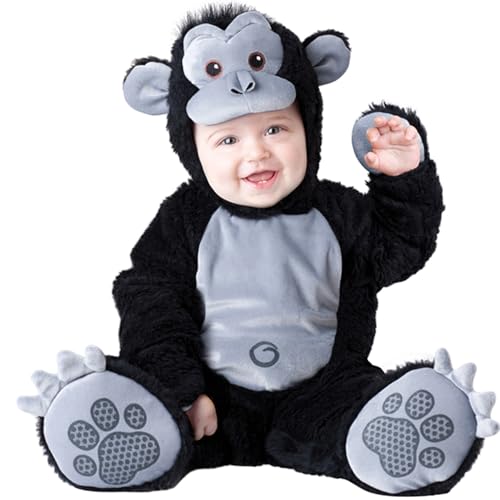 QIYUANT Baby Gorilla Kostüm Klein-Kinder Faschingskostüm Jungen Mädchen Fasching Karneval Halloween 0-3 Jahren Fleece Strampler Onesie Kinderkleidung mit Kapuze und Futter 95 (18-24 Monate) von QIYUANT