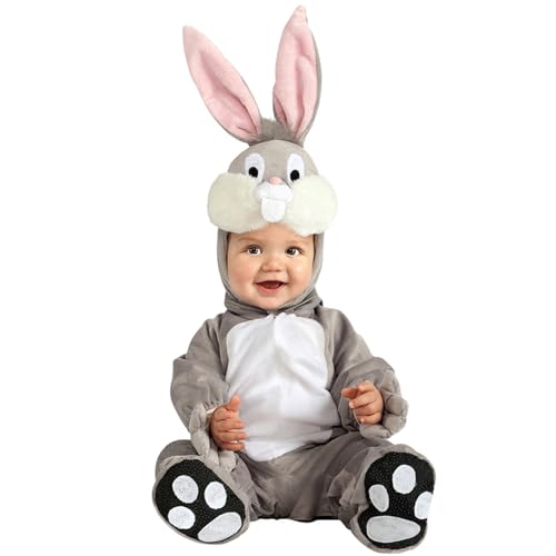 QIYUANT Baby Graues Kaninchen Kostüm Klein-Kinder Faschingskostüm Jungen Mädchen Fasching Karneval Halloween 0-3 Jahren Fleece Strampler Onesie Kinderkleidung mit Kapuze und Futter 80 (6-12 Monate) von QIYUANT