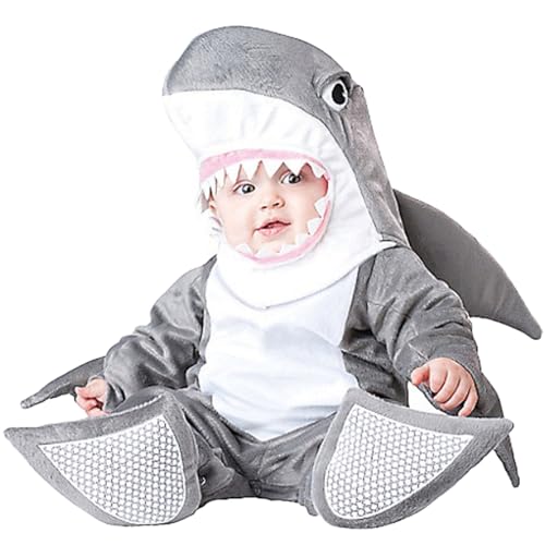 QIYUANT Baby Hai Kostüm Klein-Kinder Faschingskostüm Jungen Mädchen Fasching Karneval Halloween 0-3 Jahren Fleece Strampler Onesie Kinderkleidung mit Kapuze und Futter 100 (24-30 Monate) von QIYUANT