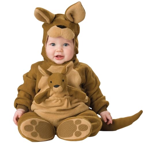 QIYUANT Baby Känguru Kostüm Klein-Kinder Faschingskostüm Jungen Mädchen Fasching Karneval Halloween 0-3 Jahren Fleece Strampler Onesie Kinderkleidung mit Kapuze und Futter 90 (12-18 Monate) von QIYUANT