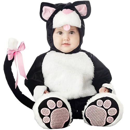 QIYUANT Baby Kätzchen Kostüm Klein-Kinder Faschingskostüm Jungen Mädchen Fasching Karneval Halloween 0-3 Jahren Fleece Strampler Onesie Kinderkleidung mit Kapuze und Futter 100 (24-30 Monate) von QIYUANT