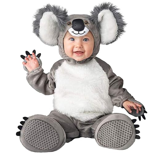 QIYUANT Baby Koala Kostüm Klein-Kinder Faschingskostüm Jungen Mädchen Fasching Karneval Halloween 0-3 Jahren Fleece Strampler Onesie Kinderkleidung mit Kapuze und Futter 100 (24-30 Monate) von QIYUANT