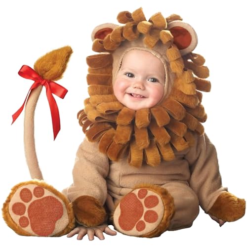 QIYUANT Baby Löwe Kostüm Klein-Kinder Faschingskostüm Jungen Mädchen Fasching Karneval Halloween 0-3 Jahren Fleece Strampler Onesie Kinderkleidung mit Kapuze und Futter 80 (6-12 Monate) von QIYUANT